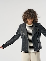 ONLY Black Faux Leather Biker Jacket - Image 1 of 6