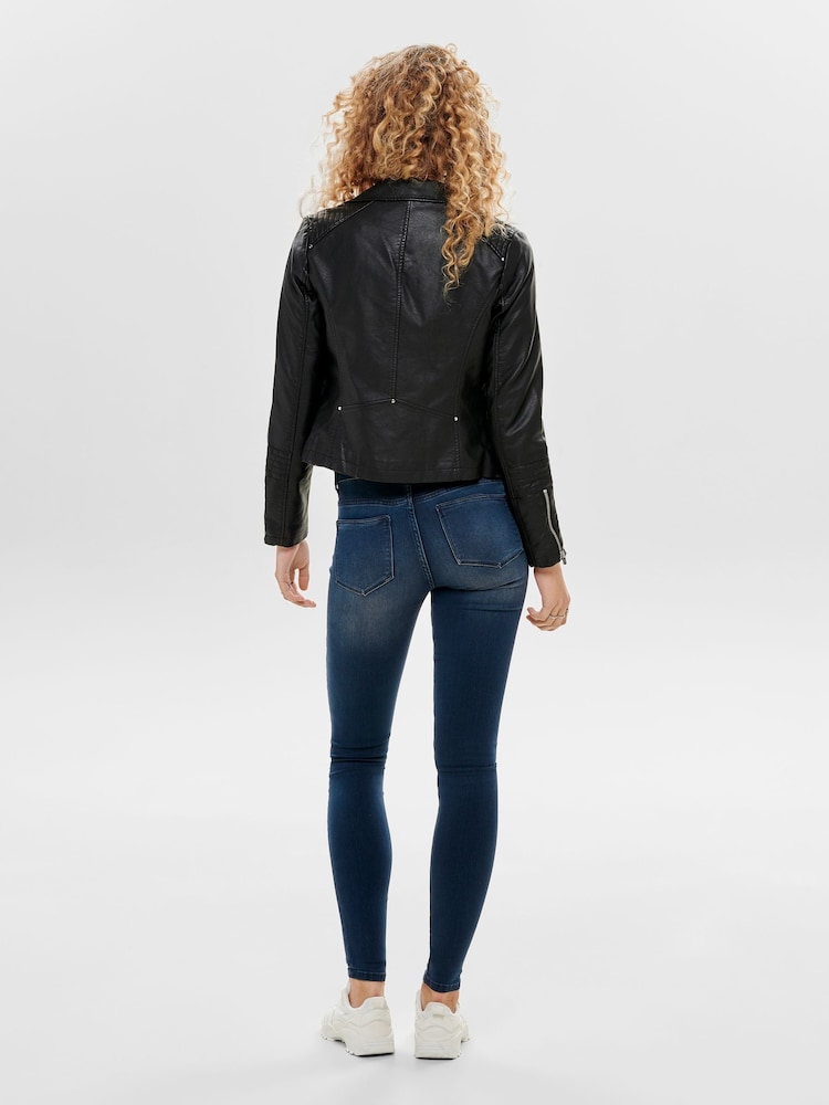 ONLY Black Faux Leather Biker Jacket - Image 1 of 4