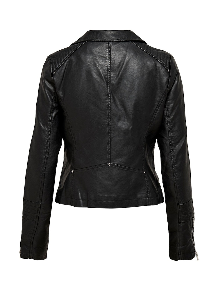 ONLY Black Faux Leather Biker Jacket - Image 3 of 3