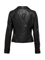 ONLY Black Faux Leather Biker Jacket - Image 3 of 4