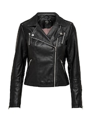 ONLY Black Faux Leather Biker Jacket - Image 4 of 4