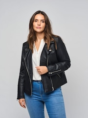 ONLY Curve Black Faux Fur Leather Biker Jacket - Image 1 of 6