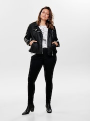 ONLY Curve Black Faux Fur Leather Biker Jacket - Image 4 of 6