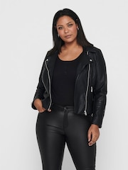 ONLY Curve Black Faux Fur Leather Biker Jacket - Image 5 of 6