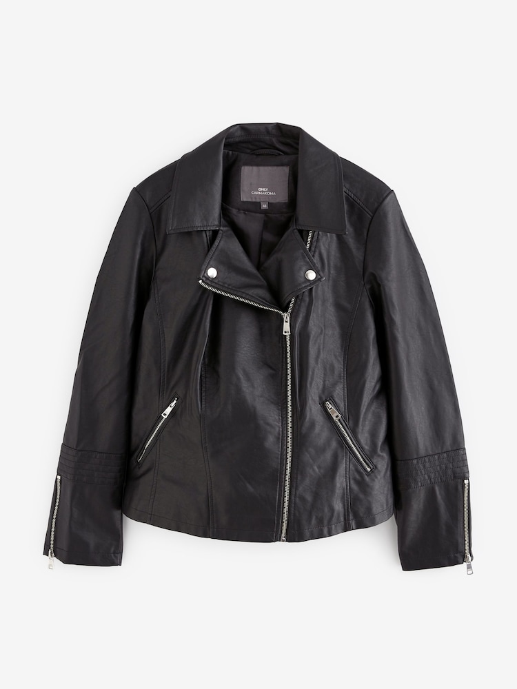 ONLY Curve Black Faux Fur Leather Biker Jacket - Image 6 of 6
