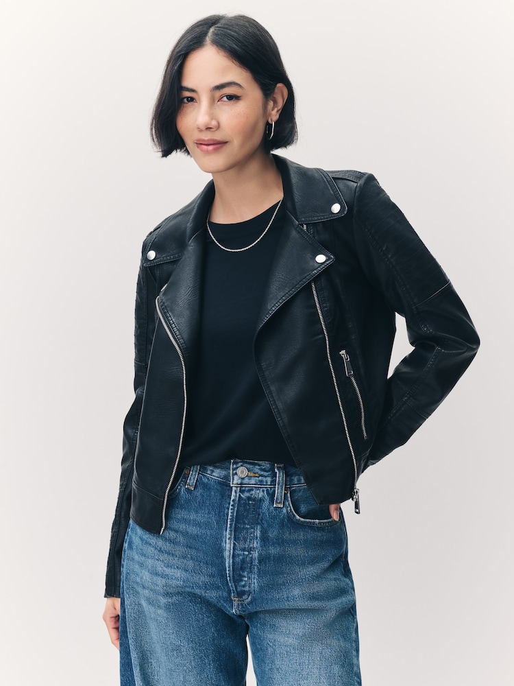 VERO MODA Black Faux Leather Biker Jacket - Image 1 of 1