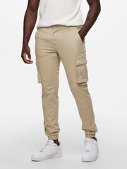 Кремовый - Only & Sons Cargo Detail 100% Cotton Trousers with Cuffed Ankle - Изображение 1 из 5
