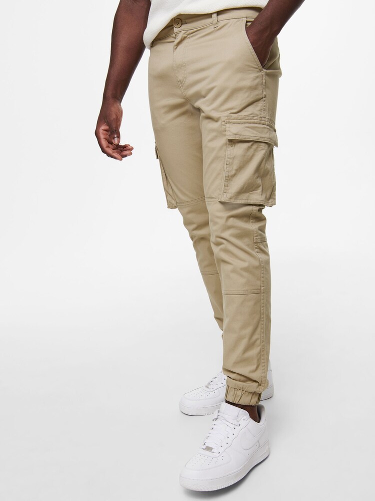 Кремовый - Only & Sons Cargo Detail 100% Cotton Trousers with Cuffed Ankle - Изображение 2 из 5