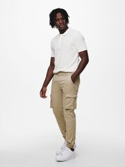 Кремовый - Only & Sons Cargo Detail 100% Cotton Trousers with Cuffed Ankle - Изображение 3 из 5