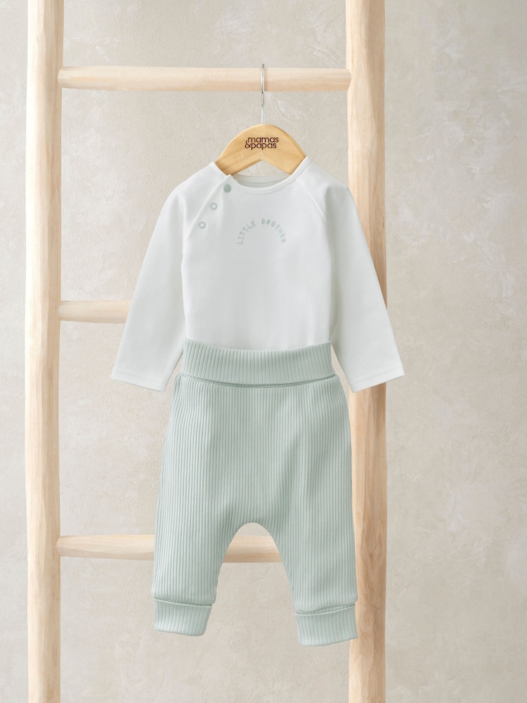 Mamas & Papas Green Little Brother Bodysuit & Leggings Set - Image 1 of 4