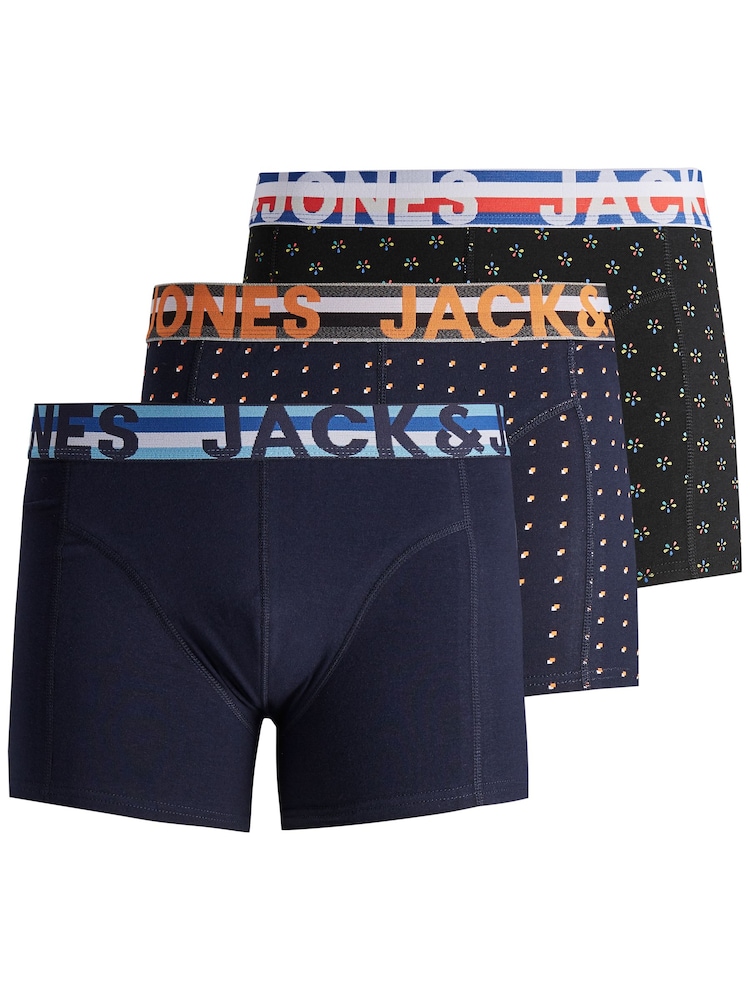 JACK & JONES Black/Chrome Logo 100% Cotton Boxers 3 Pack - Image 1 of 6