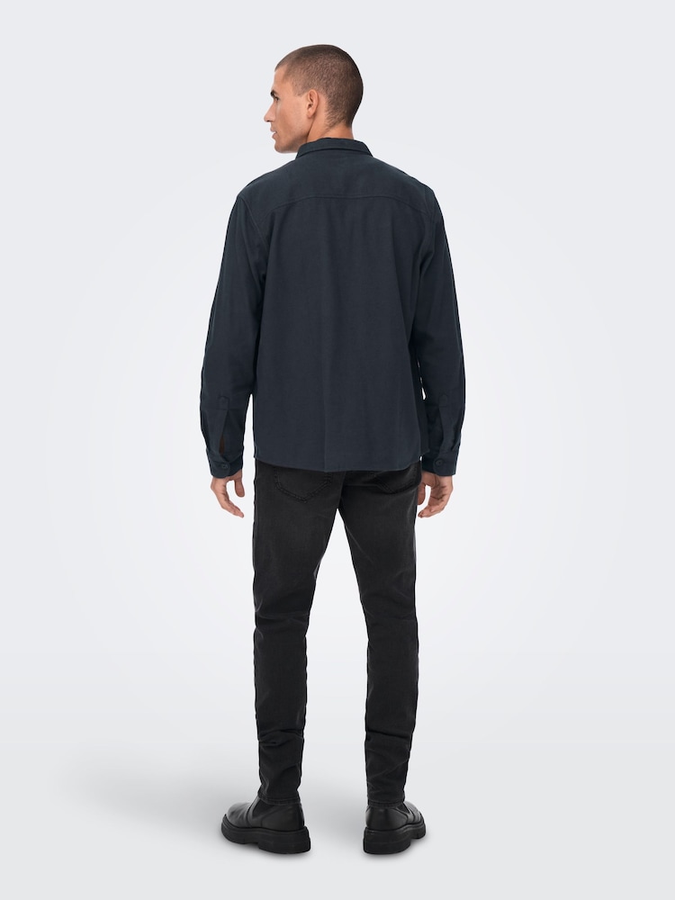 Only & Sons Blue Regular Fit 100% Cotton Button Up Long Sleeve Flannel Overshirt - Image 2 of 5