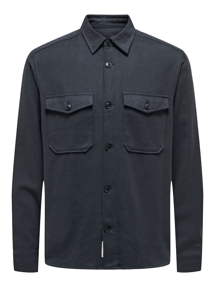 Only & Sons Blue Regular Fit 100% Cotton Button Up Long Sleeve Flannel Overshirt - Image 5 of 5