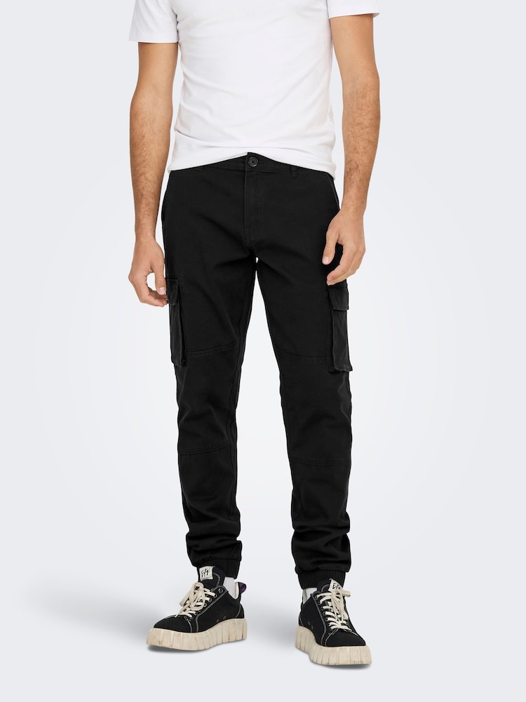 Черный - Only & Sons Cargo Detail 100% Cotton Trousers with Cuffed Ankle - Изображение 1 из 4