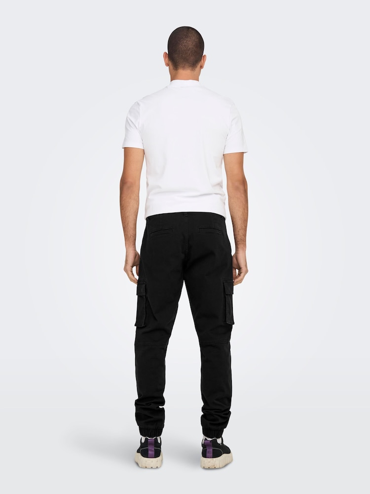 Черный - Only & Sons Cargo Detail 100% Cotton Trousers with Cuffed Ankle - Изображение 2 из 4