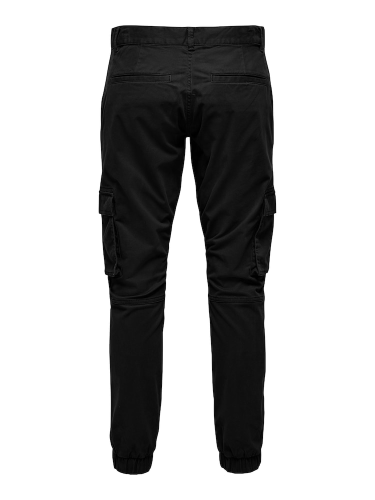Черный - Only & Sons Cargo Detail 100% Cotton Trousers with Cuffed Ankle - Изображение 4 из 4