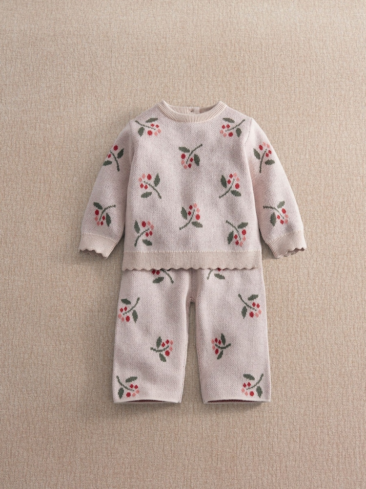 Mamas & Papas Berry Knitted Top & Wide Trousers Set - תמונה 1 מתוך 3