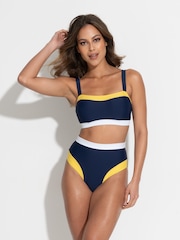Pour Moi Navy Blue Palm Springs High Leg Tummy Control Bikini Briefs - Image 1 of 4
