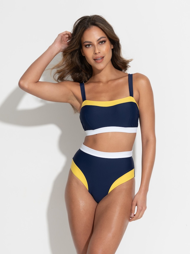 Pour Moi Navy Blue Palm Springs High Leg Tummy Control Bikini Briefs - Image 1 of 4