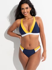 Pour Moi Navy Blue Palm Springs Colour Block Tab Bikini Briefs - Image 1 of 4