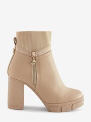 River Island Cream Wide Fit Side Zip Heeled Boots - Image 1 of 1