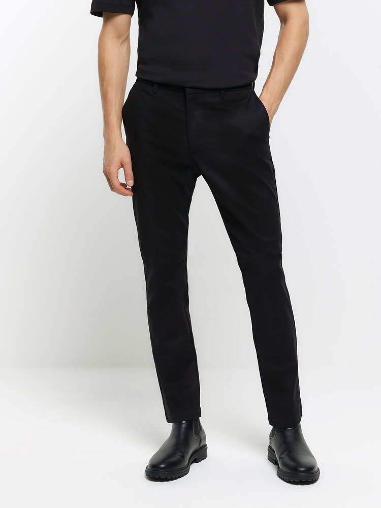 Buy River Island Black Slim Fit Stretch Smart Chino Trousers from