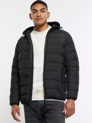 River Island Black Regular Hooded Puffer Jacket - Image 1 of 5