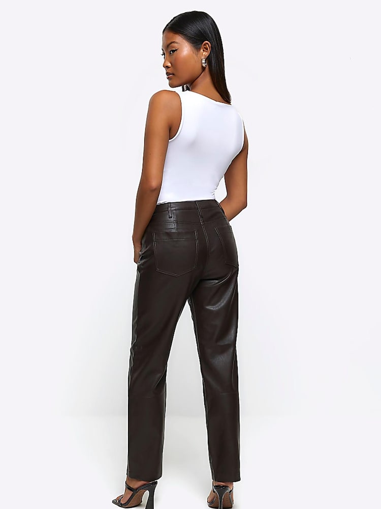 River Island Black Petite Straight Leg Coated Trousers - Image 2 of 6