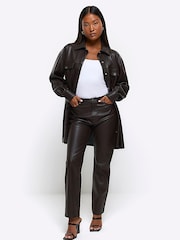 River Island Black Petite Straight Leg Coated Trousers - Image 3 of 6