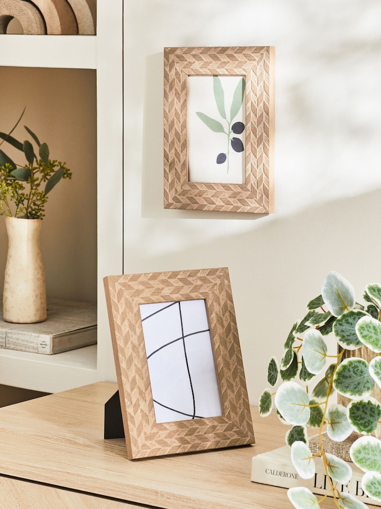 Set of 2 Natural Chevron Wood Photo Frame - Image 1 of 4