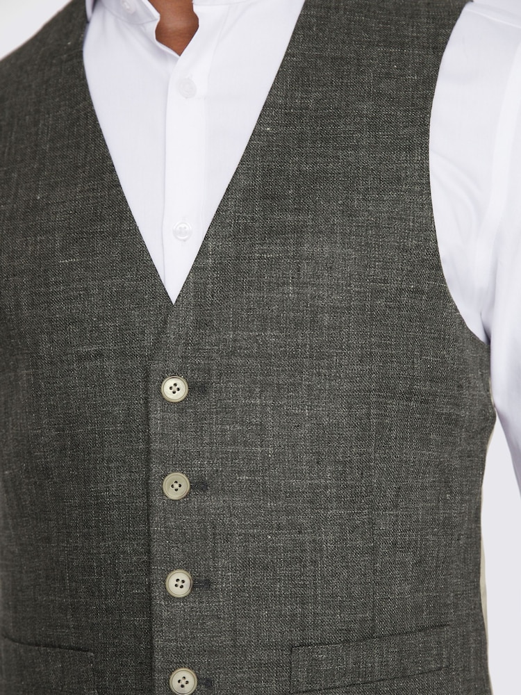 Verde caqui - Sartorial - Chaleco de lino de MOSS - Imagen 3 de 3