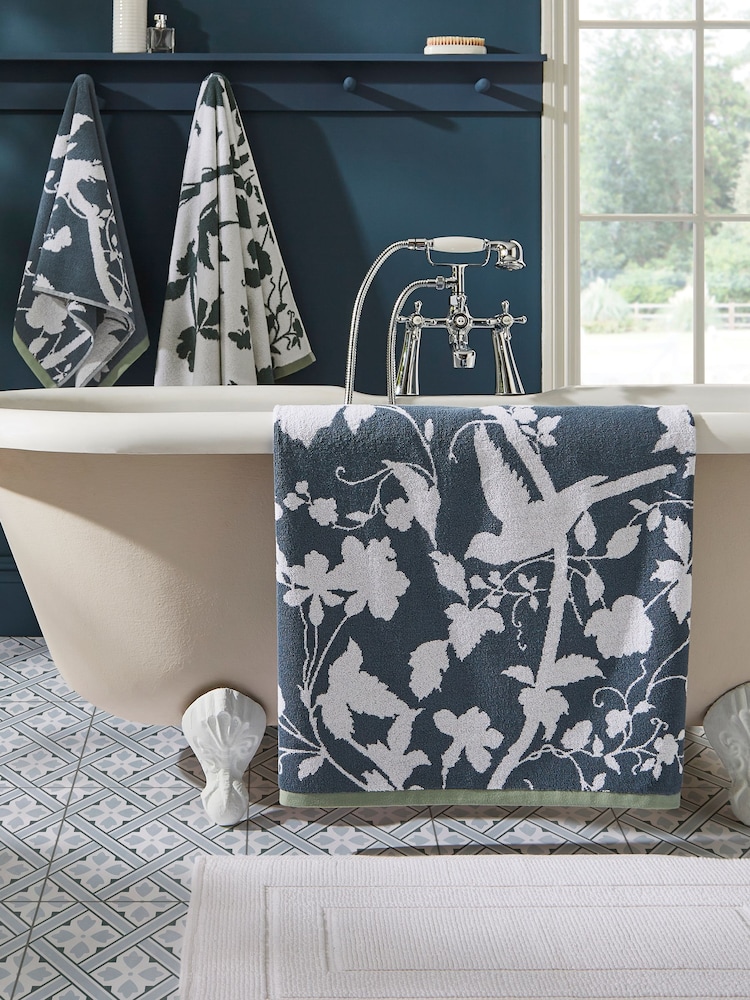 Laura Ashley Blue 100% Cotton Oriental Garden Towel - Image 1 of 8