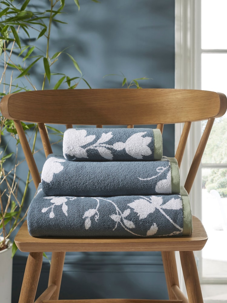 Laura Ashley Blue 100% Cotton Oriental Garden Towel - Image 2 of 8