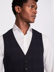 MOSS Navy Blue Slim Fit Check Waistcoat - Image 3 of 3