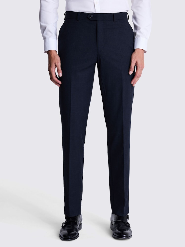 MOSS Navy Blue Slim Fit Check Trousers - Image 1 of 3