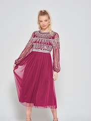 Amelia Rose Pink Embellished Midi Dress - Image 1 of 4