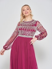 Amelia Rose Pink Embellished Midi Dress - Image 3 of 4