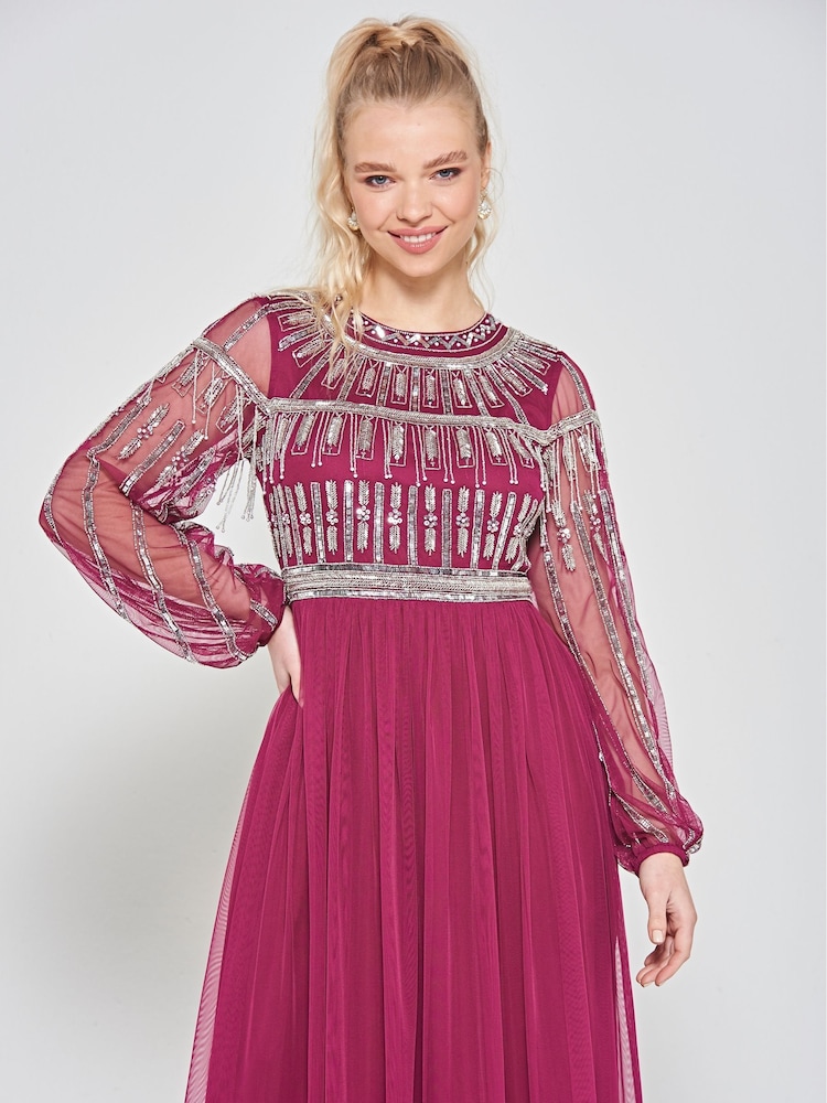 Amelia Rose Pink Embellished Midi Dress - Image 4 of 4