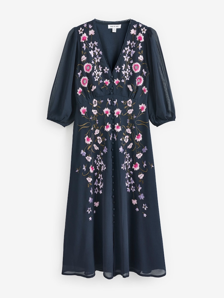 Frock & Frill Blue Embroidered Maxi Dress - Image 1 of 1 Frock & Frill Blue Embroidered Maxi Dress - Image 1 of 1