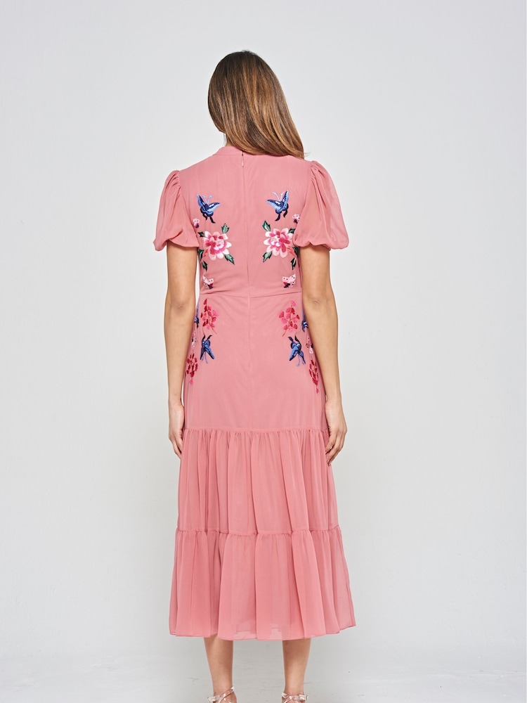 Frock and Frill Pink Embroidered Midi Dress - Image 2 of 4