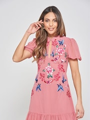 Frock and Frill Pink Embroidered Midi Dress - Image 3 of 4