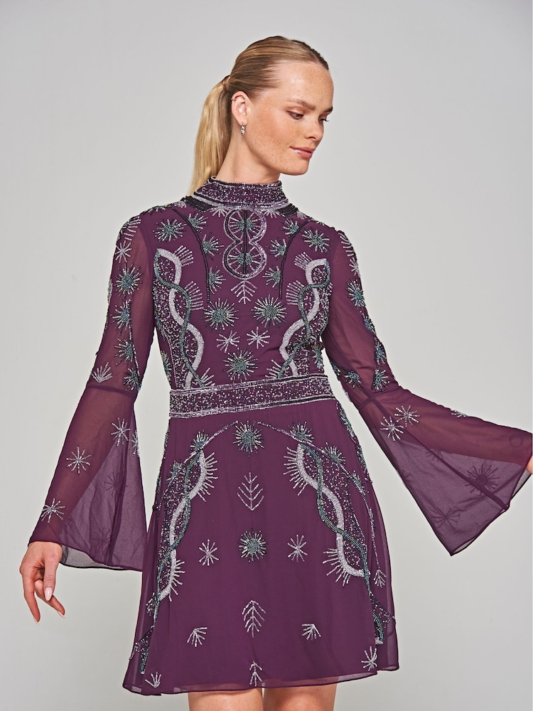 Amelia Rose Purple Embellished Midi Dress - Image 1 of 1 Amelia Rose Purple Embellished Midi Dress - Image 1 of 1