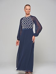 Amelia Rose Blue Embellished Maxi Dress - Image 1 of 4