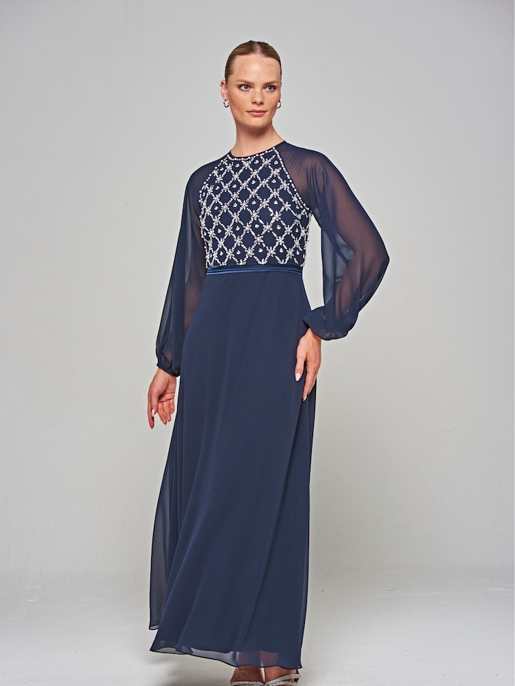 Amelia Rose Blue Embellished Maxi Dress - Image 1 of 4