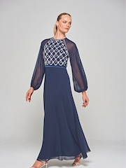 Amelia Rose Blue Embellished Maxi Dress - Image 3 of 4
