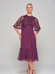 Amelia Rose Purple Embellished Midi Dress - Image 1 of 4