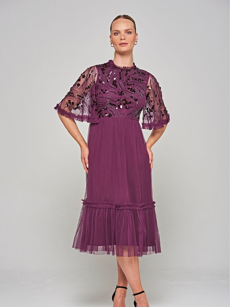 Amelia Rose Purple Embellished Midi Dress - Image 1 of 4