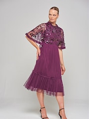 Amelia Rose Purple Embellished Midi Dress - Image 3 of 4