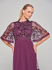 Amelia Rose Purple Embellished Midi Dress - Image 4 of 4