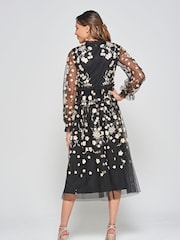 Frock and Frill Embroidered Midi Black Dress - Image 2 of 4